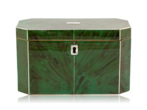 Front overview of the Green Tortoiseshell Tea Caddy