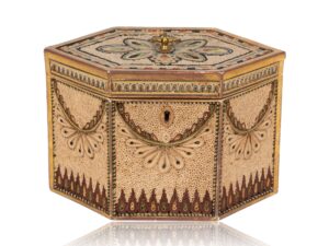 Front of the Antique Paper Scroll Tea Caddy