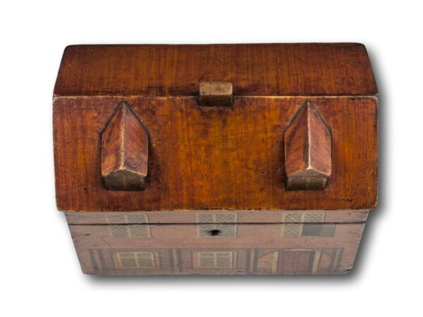 Top of the Antique Folk Art Cottage Tea Caddy