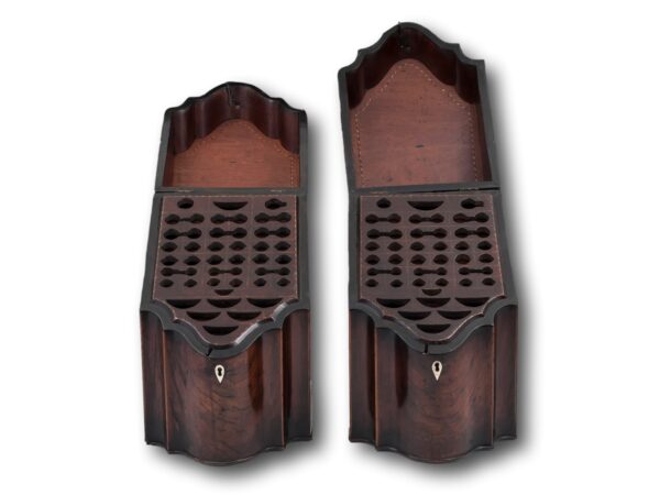 Front of the Antique Georgian Mahogany Cutlery Boxes with the lids up