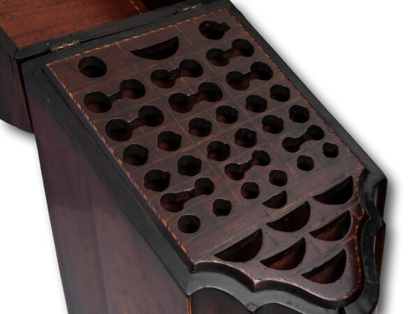 Close up of the interior deck on the Antique Georgian Mahogany Cutlery Boxes