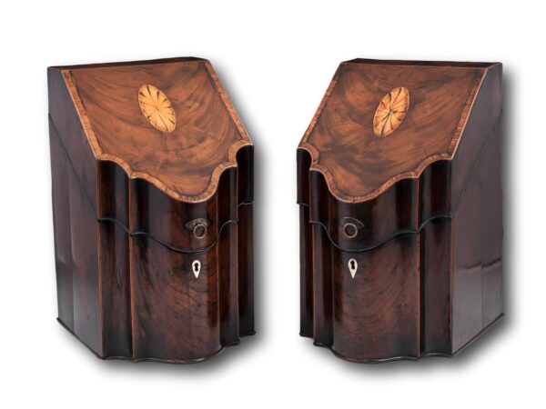 Front overview of the Antique Georgian Mahogany Cutlery Boxes