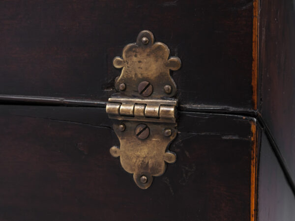 Close up of the hinges on the Antique Georgian Mahogany Cutlery Boxes