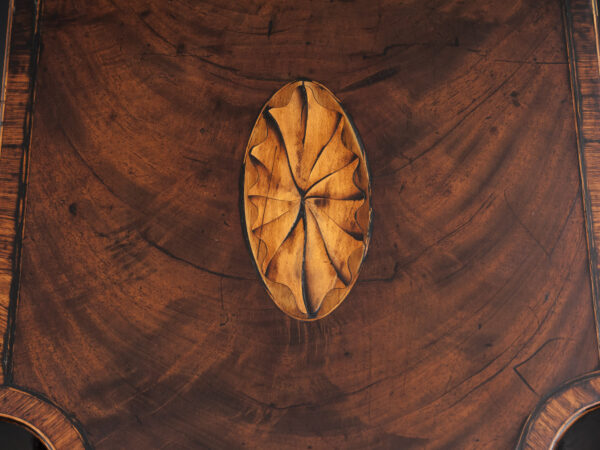 Close up of the fan patrea inlay on the lid of the Antique Georgian Mahogany Cutlery Boxes