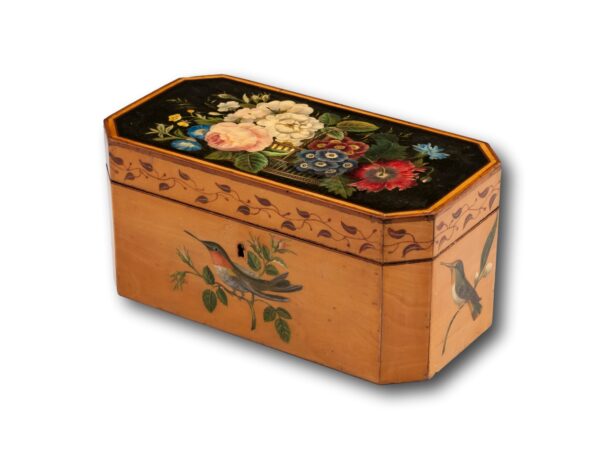 Front overview of the Georgian Spa Penwork Tea Caddy