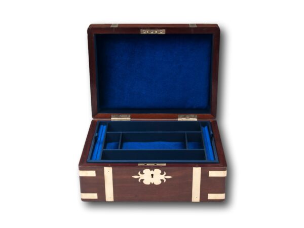 Solid mahogany jewellery box with the lid open