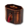Overview of the Georgian Harewood Tea Caddy with the key inserted