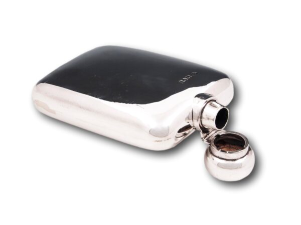 View of the Sterling Silver Hip Flask with the lid open