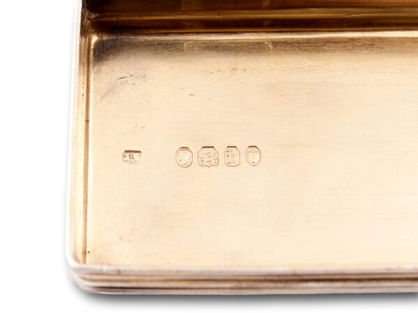 Close up of the hallmarks to the inside of the lid