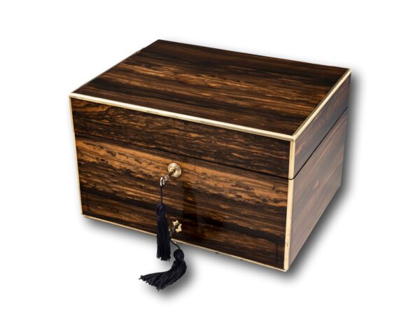 Overview of the Coromandel Jewellery Box by Halstaff & Hannaford with the key fitted