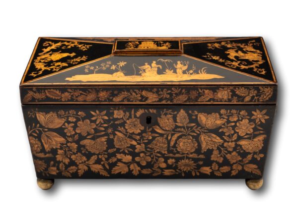 Overview of the Regency Chinoiserie Penwork Tea Chest