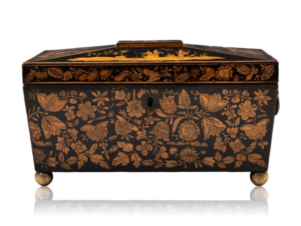 Front of the Regency Chinoiserie Penwork Tea Chest