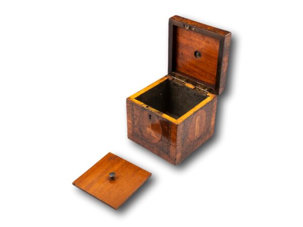 View of the Georgian Masonic Tea Caddy interior with the floating lid removed
