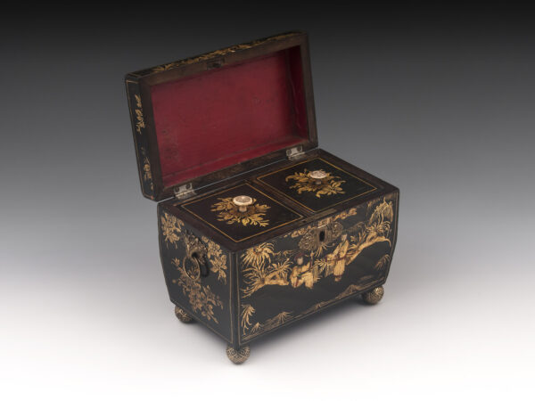 Antique Chinoiserie Tea Caddy open side view