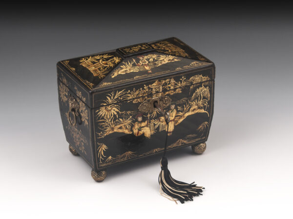 Antique Chinoiserie Tea Caddy with key