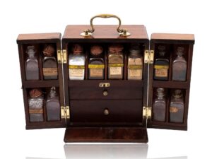 Overview of the Georgian Mahogany Apothecary Box with the doors open
