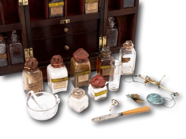 Overview of the Georgian Mahogany Apothecary Box contents