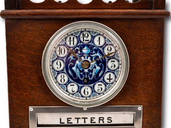 Close up of the clock fitted on the Aesthetic Movement Letter Box Clock