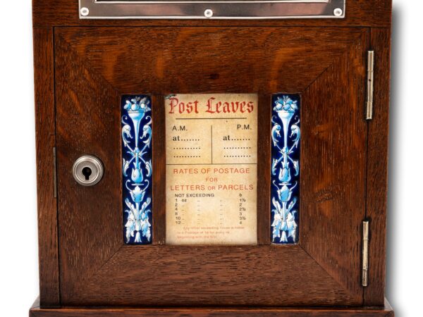 Close up of the post leaves and tiles fitted on the Aesthetic Movement Letter Box Clock