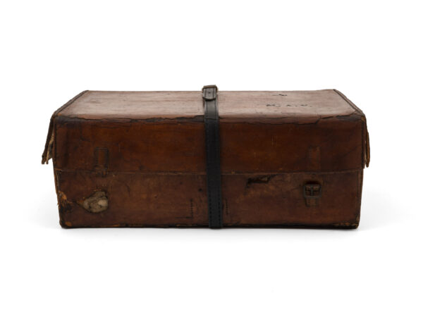 Cased coromandel writing box in leather case front view