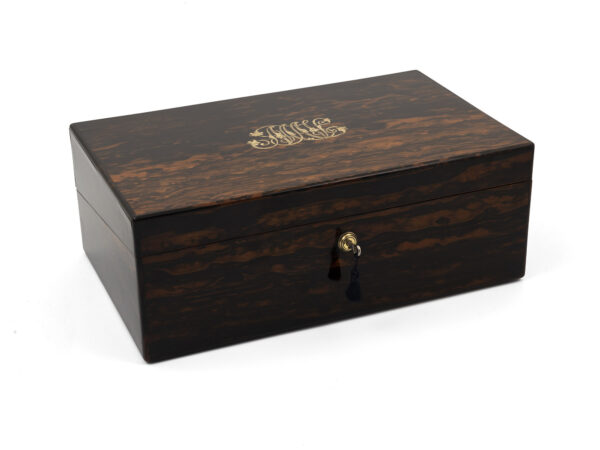 Cased coromandel writing box with key