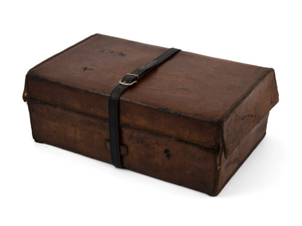 Cased coromandel writing box in leather case rear view
