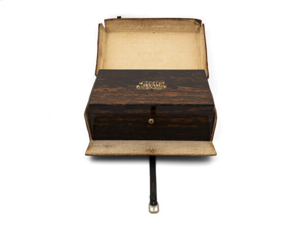 Cased coromandel writing box in leather case