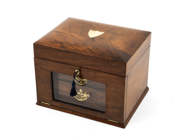 Glazed walnut jewellery box with key