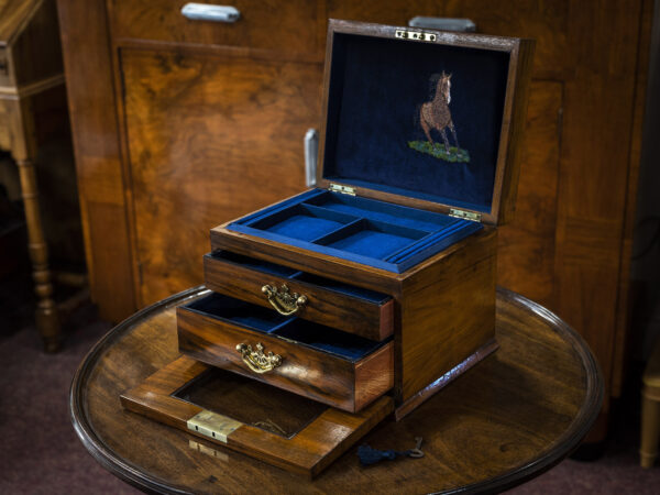 Antique Walnut Jewellery Box - Glazed Jewellery Box-12