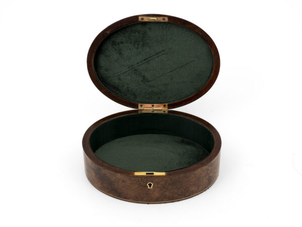 Walnut and shagreen oval box open front view