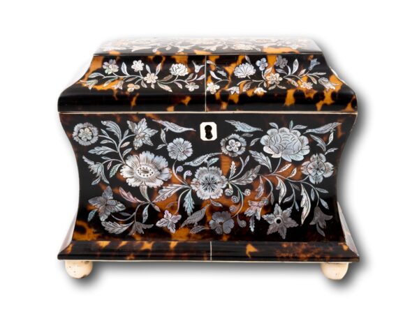 Front of the Regency Mother of pearl and Tortoiseshell Tea Caddy