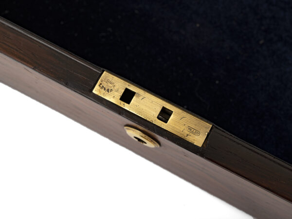 jewellery box with brass corner brackets lock closeup