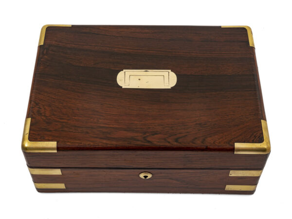 jewellery box with brass corner brackets top angle