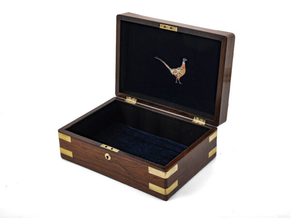 jewellery box with brass corner brackets open