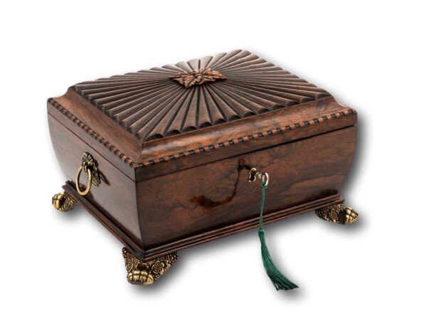 Overview of the Georgian Rosewood Jewellery Box with the key inserted