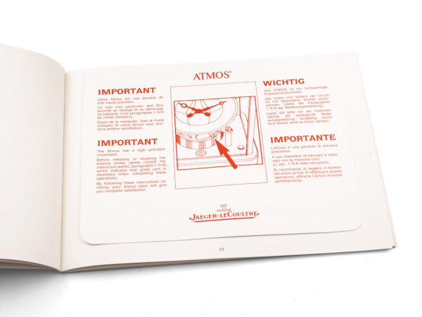 Jaeger-LeCoultre Atmos Clock original manual
