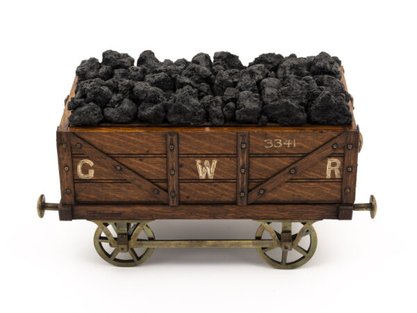 Antique coal wagon humidor front view