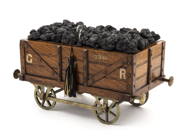 Antique coal wagon humidor with key