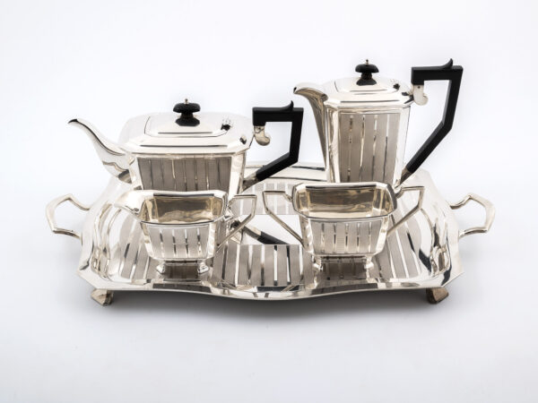Sterling Silver Tea set on tray top down image