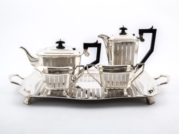 Sterling Silver Tea set on tray eye level image