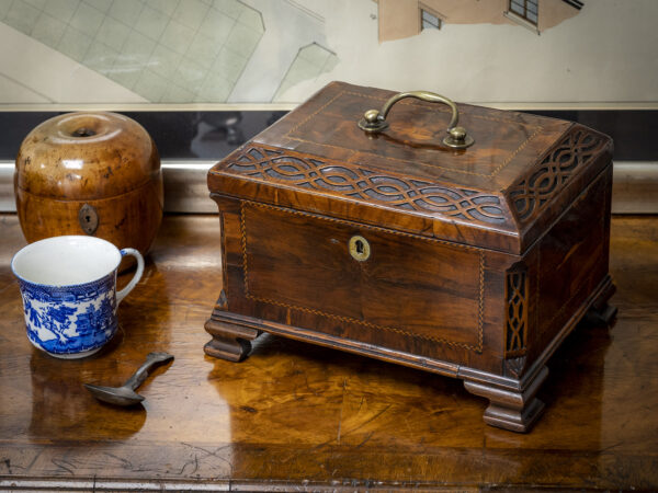 Antique tea chest on display