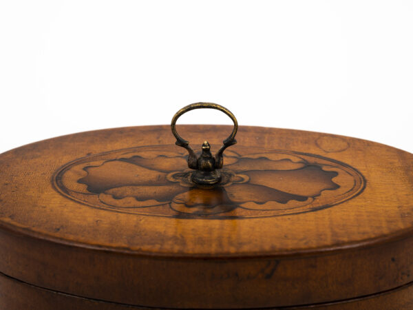 Satin Harewood Tea Caddy on a white background handle close up