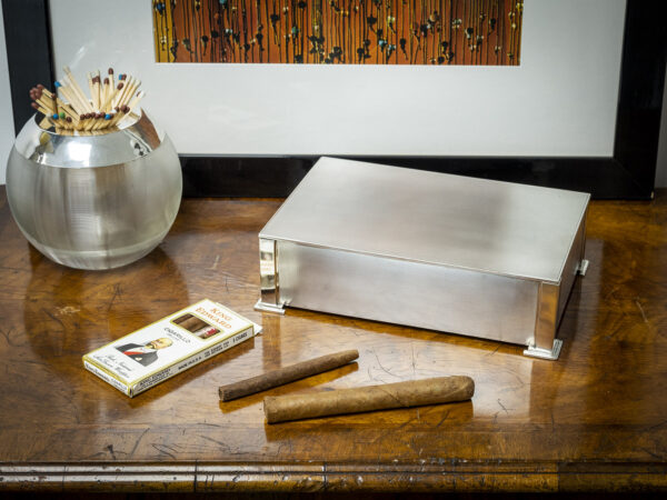 Sterling Silver Art Deco Cigar Box Humidor in a collectors display