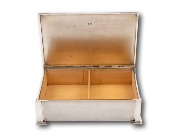 Sterling Silver Art Deco Cigar Box Humidor with the lid up