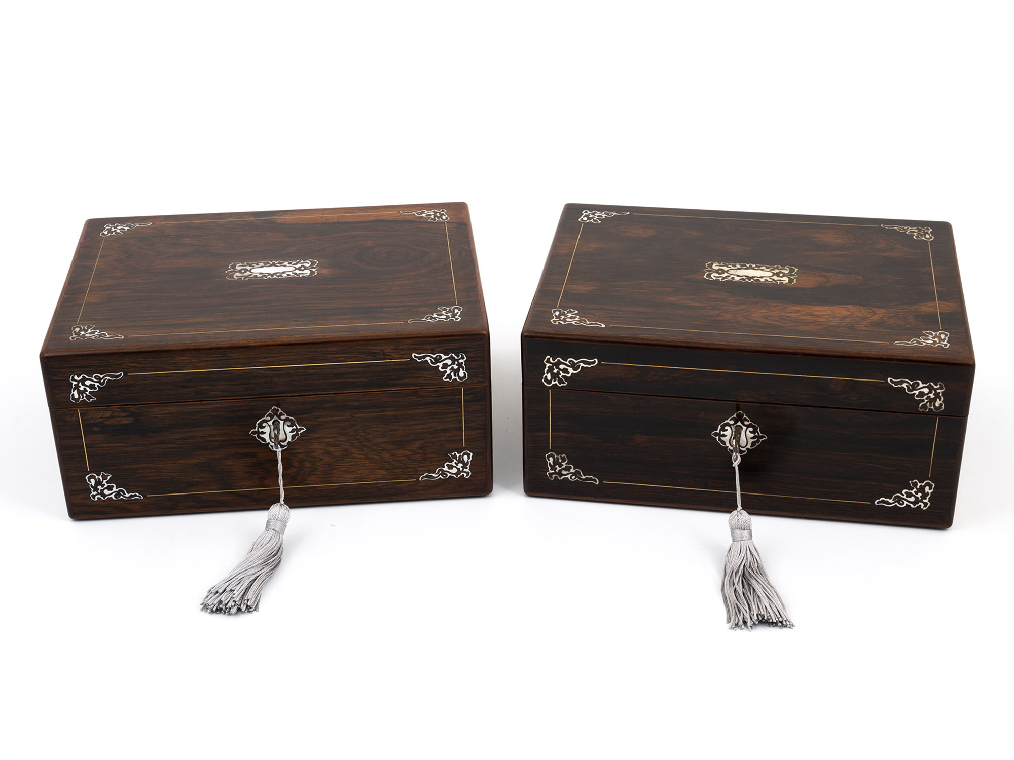 Georgian Rosewood Sewing Box Mirror Pair with Mother of Pearl