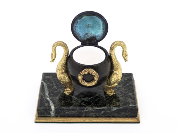 bronze inkwell with ceramic cup