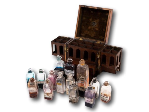 Overview of the Georgian Satinwood Apothecary Box with all the bottles removed