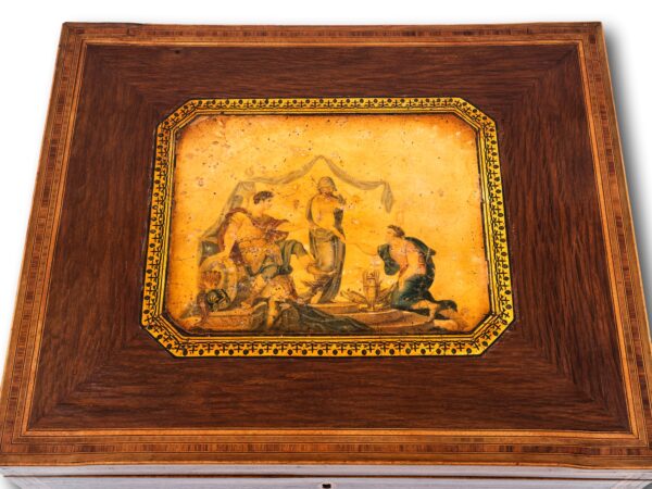 Close up of the Roman classical scene on the lid