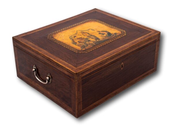 Front overview of the Regency Tunbridge Ware Sewing Box
