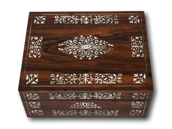 Top of the Georgian Rosewood Sewing Box by Leuchars